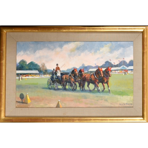 130 - Angela Stones (1914-1995) British. Carriage Riding at The Great Windsor Horse Show, Oil on board, Si... 