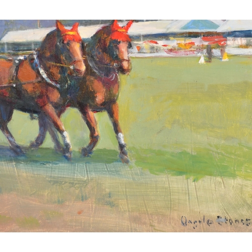 130 - Angela Stones (1914-1995) British. Carriage Riding at The Great Windsor Horse Show, Oil on board, Si... 