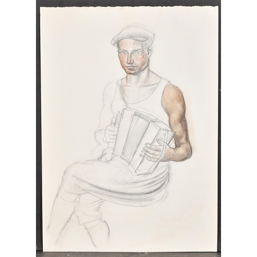 185 - Henry Lamb (1883-1960) British. A Seated Accordion Player, Watercolour and pencil, unframed 15