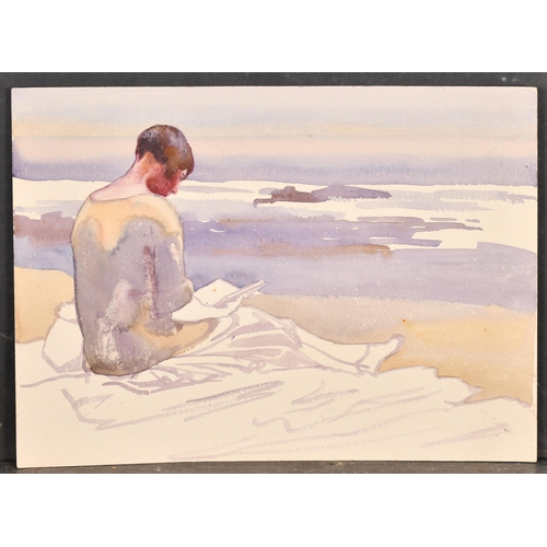 189 - Elsie Gledstanes (1891-1982) British. Study of a Young Lady Reading on a Beach, Watercolour, unframe... 