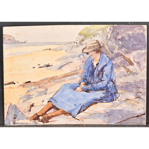 189 - Elsie Gledstanes (1891-1982) British. Study of a Young Lady Reading on a Beach, Watercolour, unframe... 