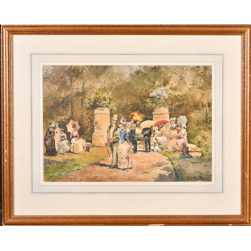 191 - Circle of Albert Ludovici (1852-1932) Czechian/British. Figures Promenading in a Park, Watercolour, ... 