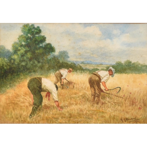 194 - H A Beaber (19th-20th Century) British. Harvesting, Watercolour, Signed and dated 1911, 6.5