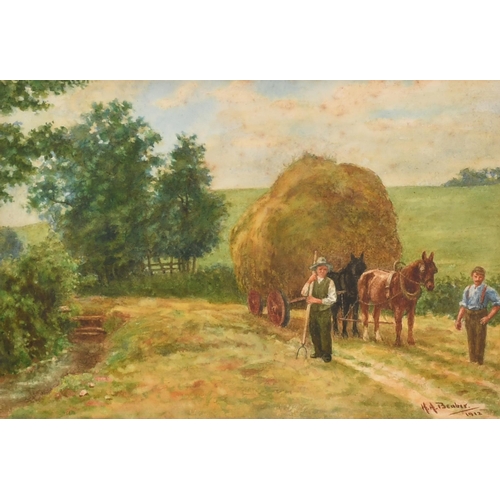 194 - H A Beaber (19th-20th Century) British. Harvesting, Watercolour, Signed and dated 1911, 6.5