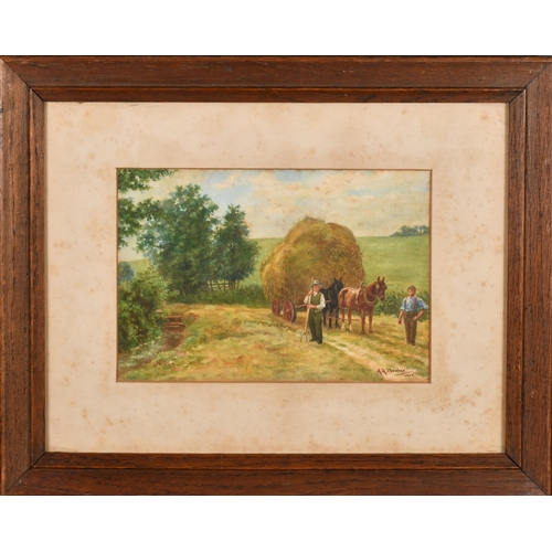 194 - H A Beaber (19th-20th Century) British. Harvesting, Watercolour, Signed and dated 1911, 6.5