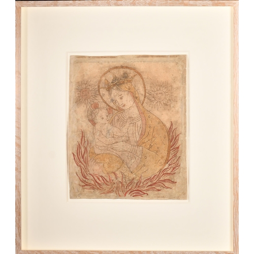 20 - 19th Century European School. Madonna and Child, Watercolour and pencil, Indistinctly inscribed, 14.... 