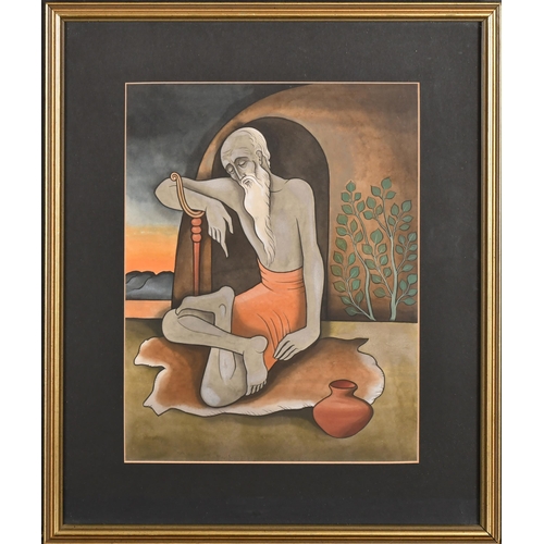 214 - 20th Century Indian School. A Seated Figure, Gouache, 11