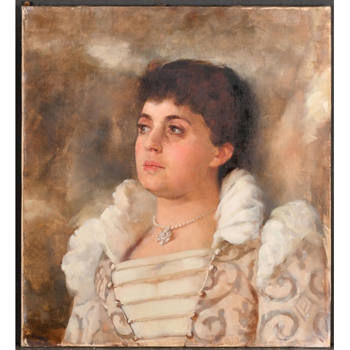 226 - Annabel Downes (act.1885-1890) British. Bust Portrait of an Elegant Lady, Oil on canvas, Signed, 19.... 