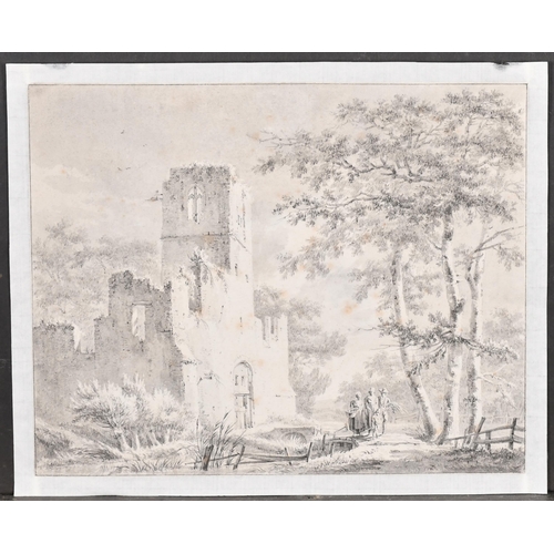 23 - Paulus van Liender (1731-1797) Dutch. Church Ruins, Pencil and wash, unframed 10.25