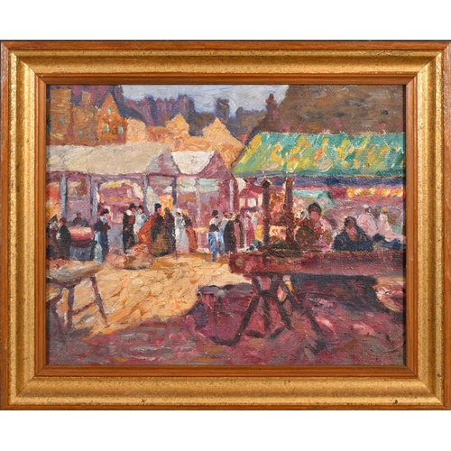 230 - Attributed to Leonard Richmond (1889-1965) British. 'Boulogne Market, France', Oil on board, Inscrib... 