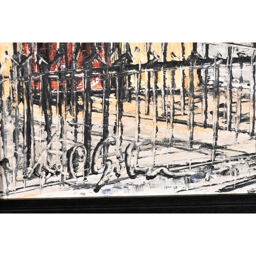 258 - Noel Gibson (1928-2005) British. Hackney Street Corner, Oil on board, Incised signature, 23.75