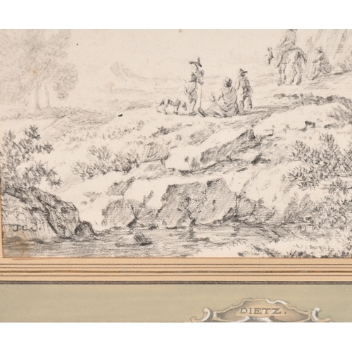 30 - Johann Christoph Dietzsch (1710-1769) German. 'Travellers in a Landscape', Chalk, Signed with initia... 