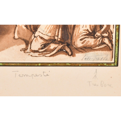 32 - Attributed to Antonio Tempesta (1555-1630) Italian. 'Tobias and Sarah in Prayer', Ink and wash, Insc... 