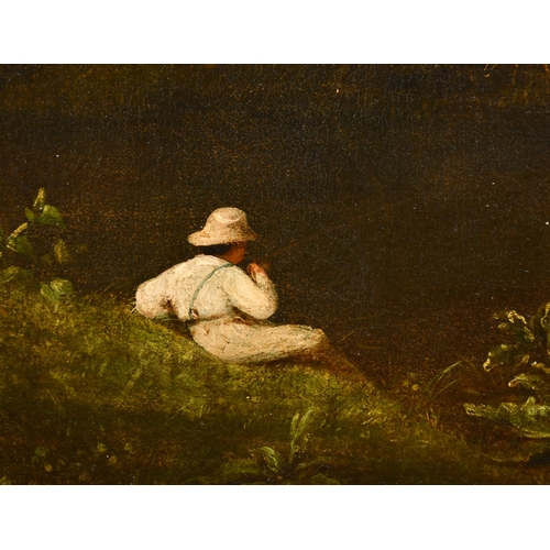 36 - Early 19th Century English School. A Figure Fishing by Raglan Castle, Oil on canvas, 28