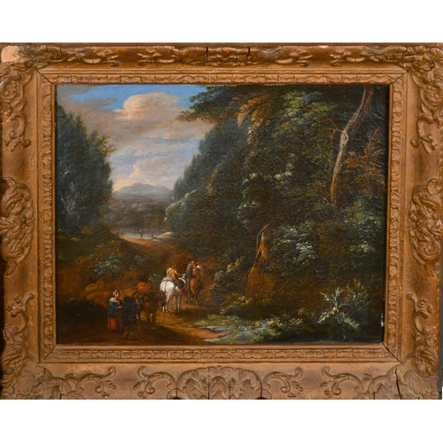 45 - 18th Century Dutch School. Landscape with Travellers, Oil on canvas, 12