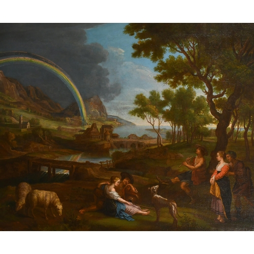 51 - Circle of Joseph Koch (1768-1839) Austrian. Figures in a Landscape with a Rainbow, Oil on canvas, 28... 