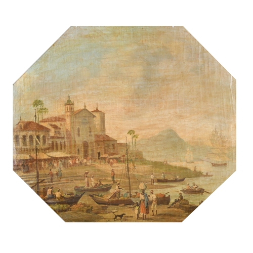 54 - Early 19th Century Brazilian School. A Capriccio View of Rio de Janeiro, Oil on canvas, Octagonal 19... 