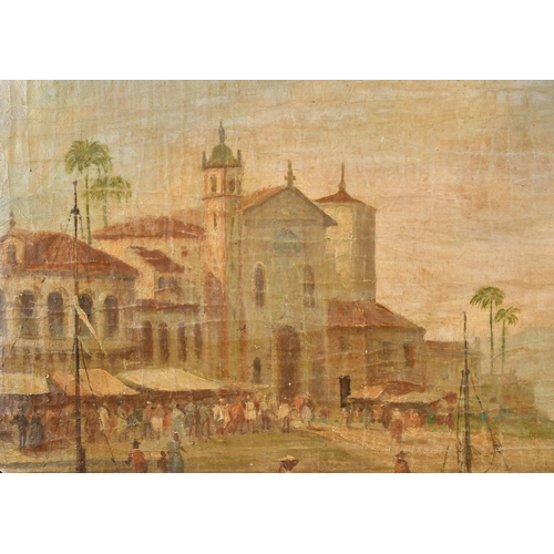 54 - Early 19th Century Brazilian School. A Capriccio View of Rio de Janeiro, Oil on canvas, Octagonal 19... 