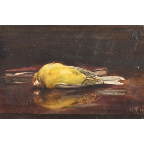 71 - 19th Century English School. A Dead Finch, Watercolour, Signed with monogram and dated 1886, 6.5