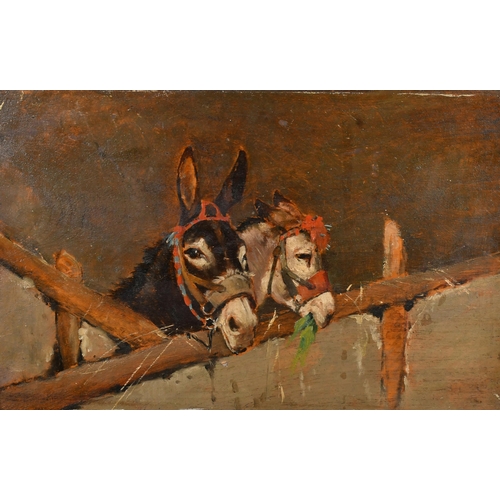 75 - Attributed to Alfred Jacques Verwee (1838-1895) Belgian. Donkey Heads, Oil on panel, 7.5