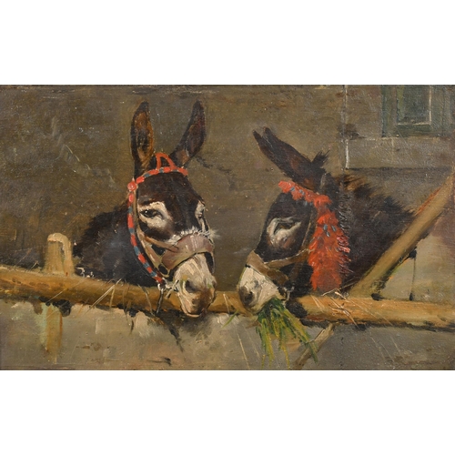 75 - Attributed to Alfred Jacques Verwee (1838-1895) Belgian. Donkey Heads, Oil on panel, 7.5