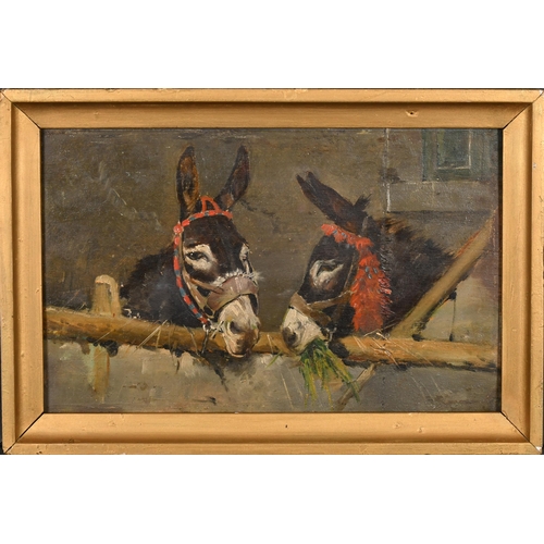 75 - Attributed to Alfred Jacques Verwee (1838-1895) Belgian. Donkey Heads, Oil on panel, 7.5