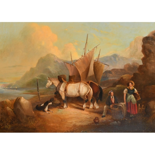 78 - Circle of William Shayer (1787-1879) British. Figures and Horses on a Beach, Oil on canvas, 23