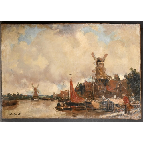 81 - Johanna Bauer Stumpf (1873-1964) Dutch. A Canal Scene with Boats, Oil on canvas, Signed, unframed 20... 