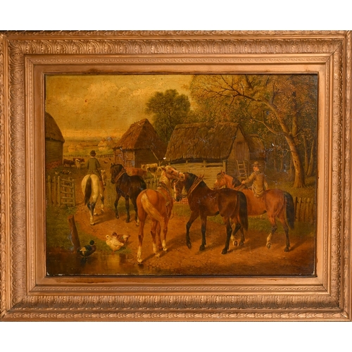 84 - After John Frederick Herring Jnr (1815-1907) British. Horses in a Farmyard, Oil on canvas, Bears a s... 