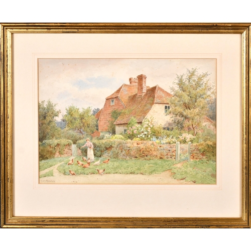 102 - Thomas Nicholson Tyndale (1860-1930) British. Feeding Chickens by a Cottage, Watercolour, Signed, 8.... 