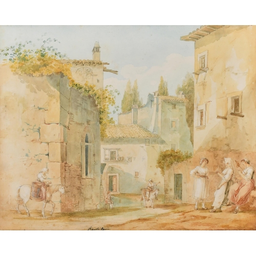 11 - Bartolomeo Pinelli (1781-1835) Italian. Figures in a Street, Watercolour and pencil, Signed and insc... 