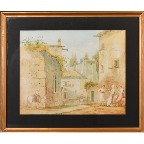 11 - Bartolomeo Pinelli (1781-1835) Italian. Figures in a Street, Watercolour and pencil, Signed and insc... 