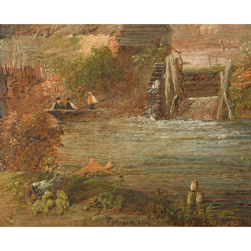 114 - Charles Morris (19th-20th Century) British. River Scene by a Mill, Oil on canvas, Signed, Arched, 12... 