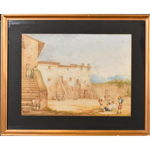 12 - Bartolomeo Pinelli (1781-1835) Italian. Figures in a Village Square, Watercolour and pencil, Signed ... 