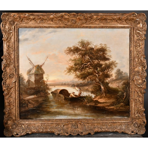 127 - Edward Williams (1782-1855) British. Boating on a River by a Windmill, Oil on canvas, Signed with in... 