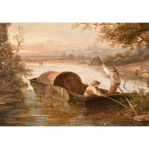 127 - Edward Williams (1782-1855) British. Boating on a River by a Windmill, Oil on canvas, Signed with in... 