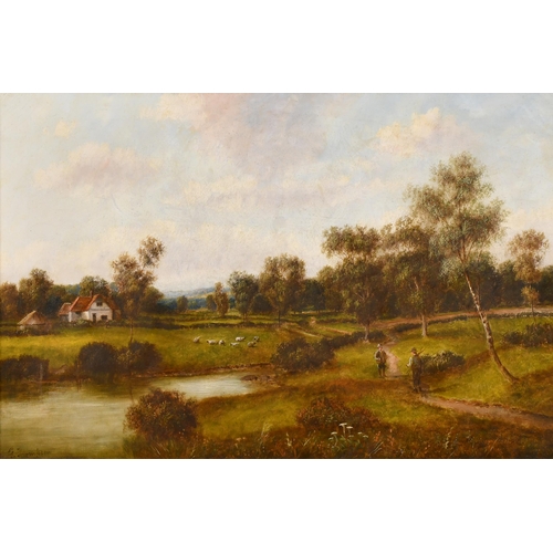 128 - George Thompson (19th-20th Century) British. Figures in a River Landscape, Oil on canvas, Signed, 16... 