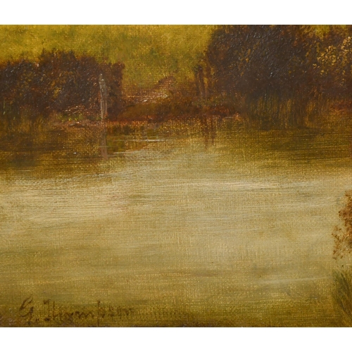 128 - George Thompson (19th-20th Century) British. Figures in a River Landscape, Oil on canvas, Signed, 16... 