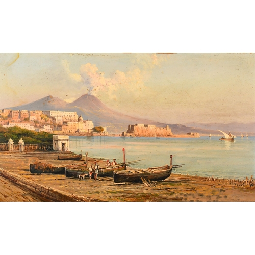 129 - Guiseppe Carelli (1858-1921) Italian. A Neapolitan Coastal Scene with Figures in the foreground, Oil... 