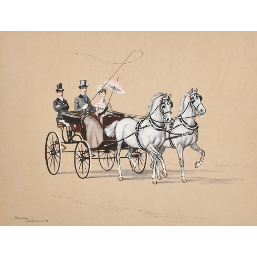 166 - Ninetta Butterworth (1922-2010) British. A Pair of Carriage Scenes, Watercolour, Signed, In ornate i... 