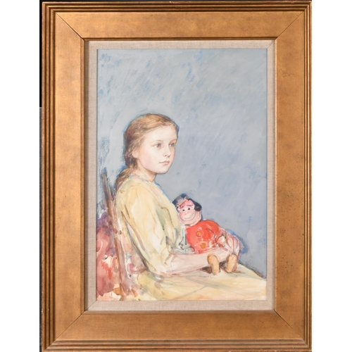 180 - Early 20th Century English School. Young Girl with her Toy, Watercolour, 20.5