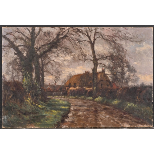 208 - George Leon Little (1862-1941) British. A Village Track, Oil on canvas, Signed, and inscribed verso,... 