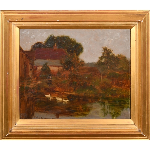 212 - Charles E Sanderson (19th-20th Century) British. Ducks on a River, Oil on board, Signed and dated '9... 