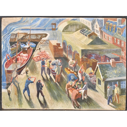 221 - 20th Century English School. Unloading at the Dock, Gouache, unframed 17