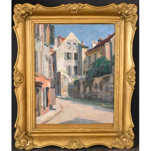 228 - Attributed to Abraham Neumann (1873-1942) Polish. 'Street', Oil on board, Signed, and inscribed on a... 