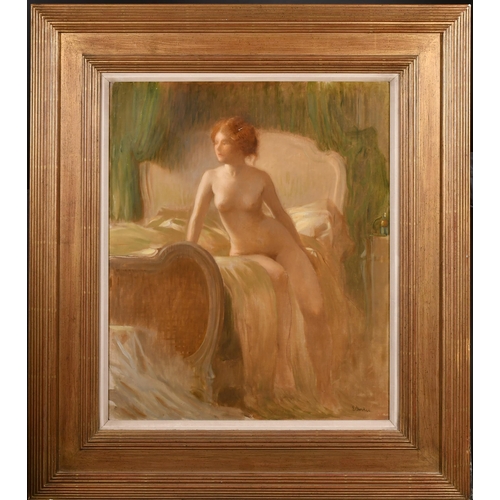 235 - Ernest Bordes (1852-1914) French. Female Nude on a Bed, Oil on canvas, Signed, 21.75