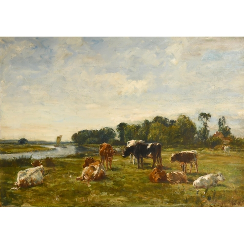 238 - Mark William Fisher (1841-1923) British. Cattle Resting by a Riverbank, Oil on canvas, Signed and da... 