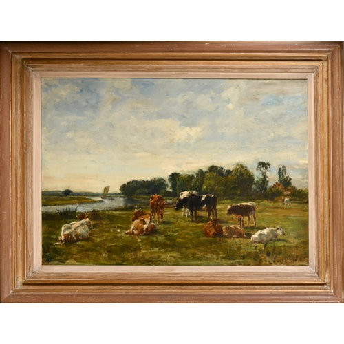 238 - Mark William Fisher (1841-1923) British. Cattle Resting by a Riverbank, Oil on canvas, Signed and da... 