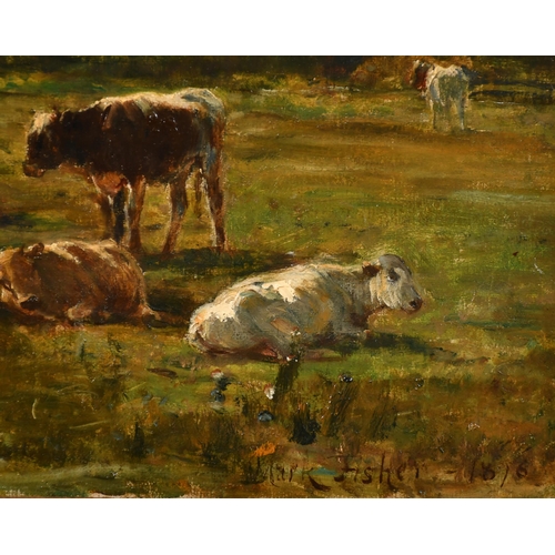 238 - Mark William Fisher (1841-1923) British. Cattle Resting by a Riverbank, Oil on canvas, Signed and da... 