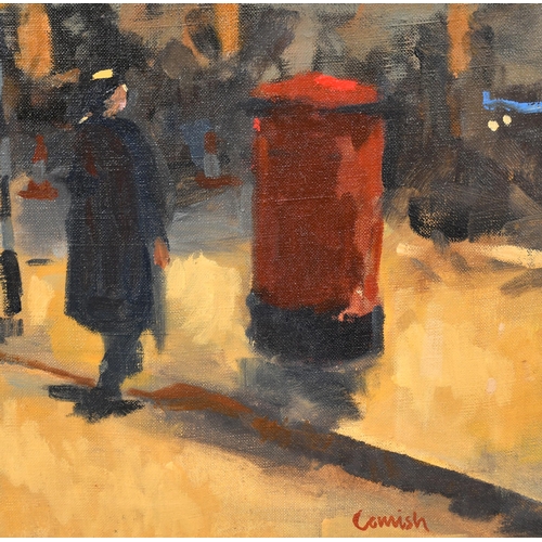 275 - Cornish (20th-21st Century) British. Figures by Westminster Abbey, Oil on canvas, Signed, 36